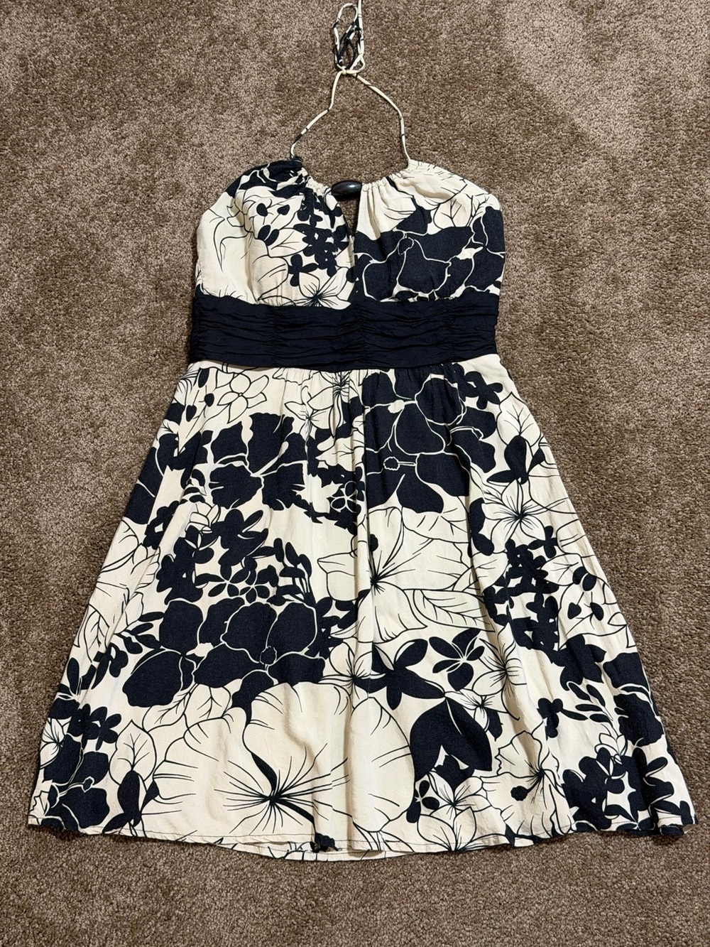 Floral Halter Sundress in Black and Cream